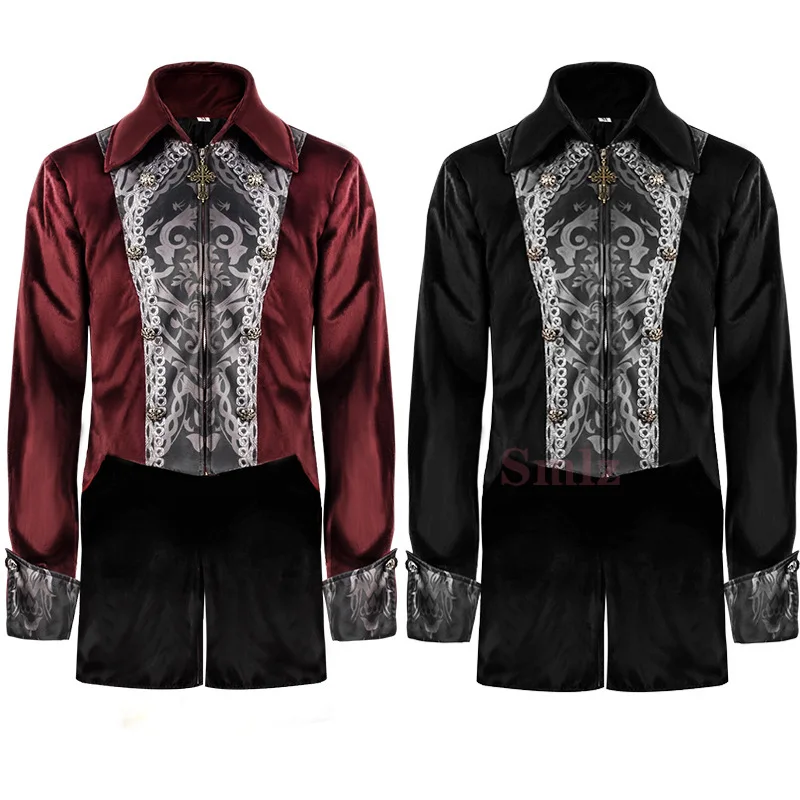 

Gothic Steampunk Vintage Medieval Vampire Devil Red Coat Trench Cosplay Costume Victorian Court Nobles Tailcoat Overcoat