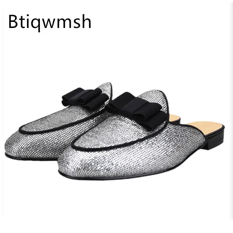 Silver Rhinestone Slippers Man Pointed Toe Soft Real Leather Butterfly Knot Flat Shoes For Men Sandals
Silver Rhinestone Slippers Man Pointed Toe Soft Real Leather Butterfly Knot Flat Shoes For Men Sandals
