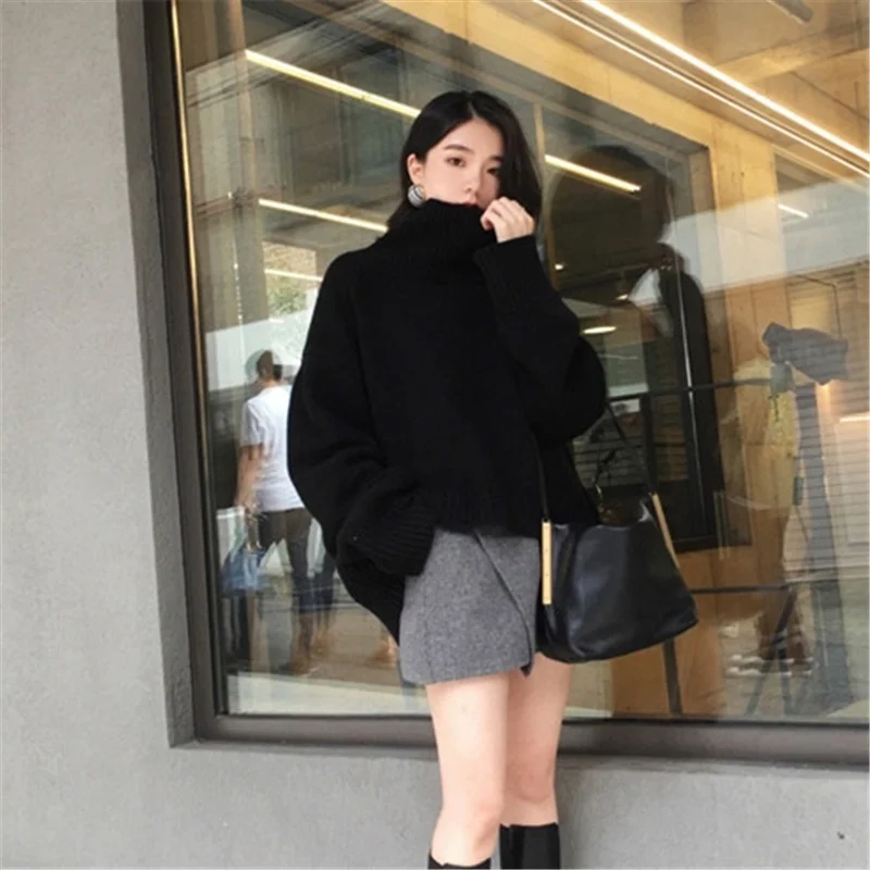 Hot sale Women's Turtleneck Sweater Winter Korean Fashion Loose Black Long Sleeve Top Solid Color Simple Casual Women Pulover
Hot sale Women's Turtleneck Sweater Winter Korean Fashion Loose Black Long Sleeve Top Solid Color Simple Casual Women Pulover