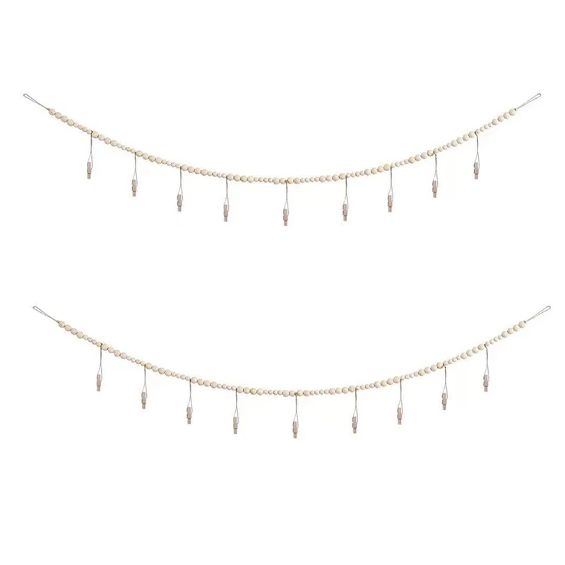 2Pcs Wall Hanging Photo Wooden Beads Garland Boho Picture Frame DIY With 9 Wood Clips For Home, Nursery Room Decoration
2Pcs Wall Hanging Photo Wooden Beads Garland Boho Picture Frame DIY With 9 Wood Clips For Home, Nursery Room Decoration