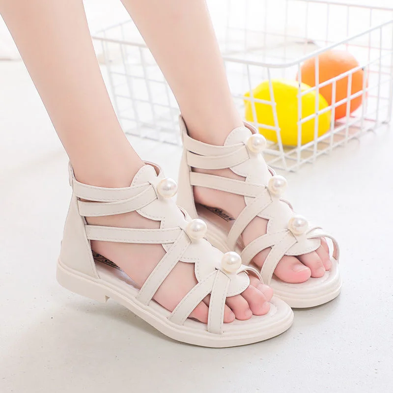 Summer Solid Kids' Gladiator Shoes Fashion Pearl Party Girls Sandals Soft Sole Zip PU Leather Non Slip Children Sandals 
Summer Solid Kids' Gladiator Shoes Fashion Pearl Party Girls Sandals Soft Sole Zip PU Leather Non Slip Children Sandals