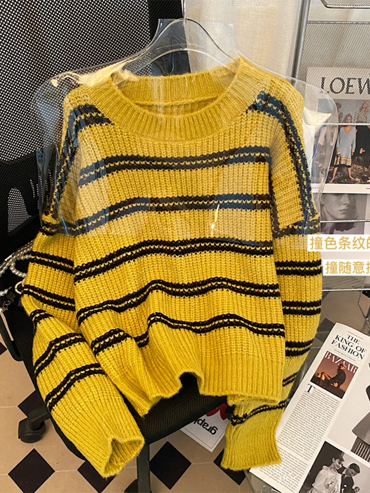 Women Autumn Winter New Crew-neck Vintage Striped Contrast Color Knitwear Jumper Baggy Long Sleeve Warm Knitted Pullover Sweater
Women Autumn Winter New Crew-neck Vintage Striped Contrast Color Knitwear Jumper Baggy Long Sleeve Warm Knitted Pullover Sweater
