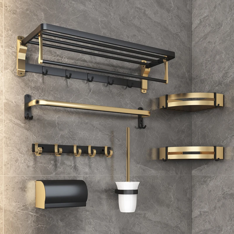KAKUGU luxury black gold Towel Rack Bathroom organizer Storage Hardware Towel Rack Folding Towel Rack Toilet Brush Soap Rack
KAKUGU luxury black gold Towel Rack Bathroom organizer Storage Hardware Towel Rack Folding Towel Rack Toilet Brush Soap Rack