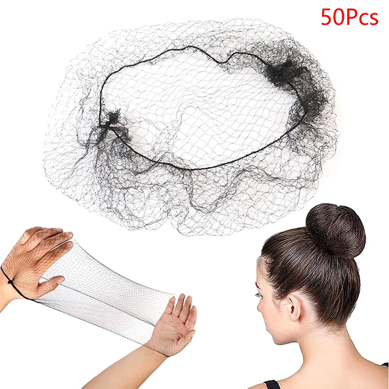 

50Pcs 30/50/60CM Hair Net Black Elastic Bundle Hair Invisible Hairnet Mesh Bun Hair Net Hair Accessories Hair Styling Tool