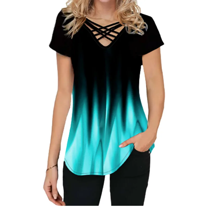 Gradient Tie Dye Print T Shirt Summer Women Short Sleeve V-Neck Cross Tops 2021 Plus Size Female T Shirts Oversized Casual Tops
Gradient Tie Dye Print T Shirt Summer Women Short Sleeve V-Neck Cross Tops 2021 Plus Size Female T Shirts Oversized Casual Tops