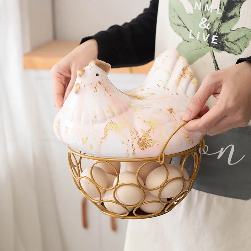 Ceramic Hen Egg Basket Metal Hollow Fruit Basket Garlic Potato Sundries Basket Kitchen Storage Container Hen Kitchen Decoration
Ceramic Hen Egg Basket Metal Hollow Fruit Basket Garlic Potato Sundries Basket Kitchen Storage Container Hen Kitchen Decoration
