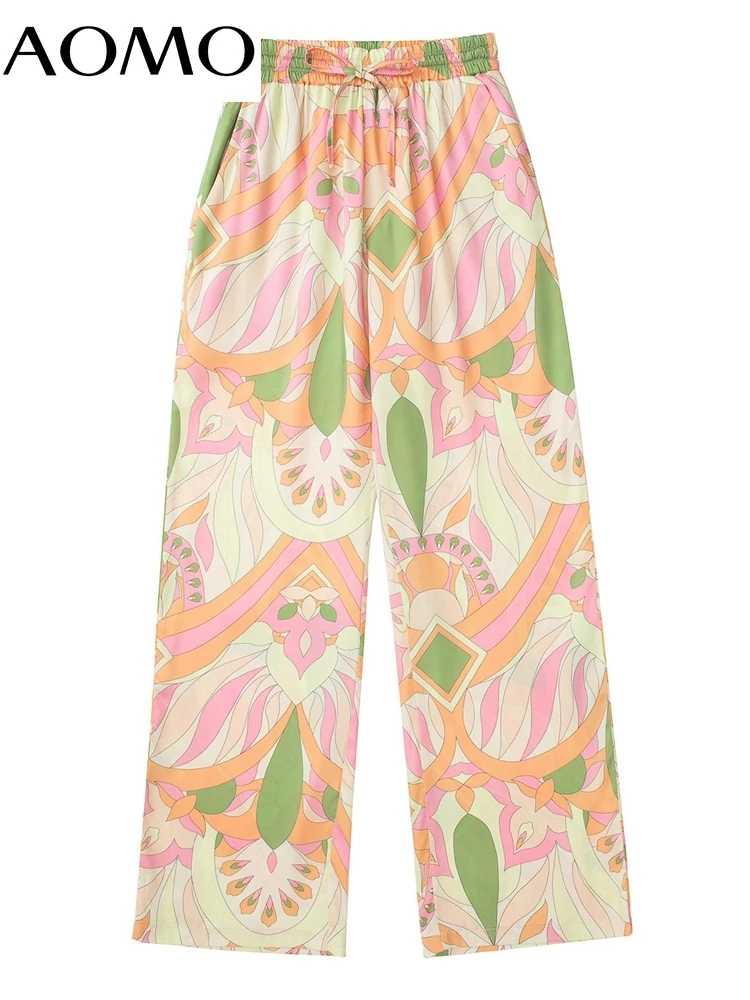 

Женские длинные брюки с цветочным принтом AOMO, винтажные брюки с поясом, 2022
