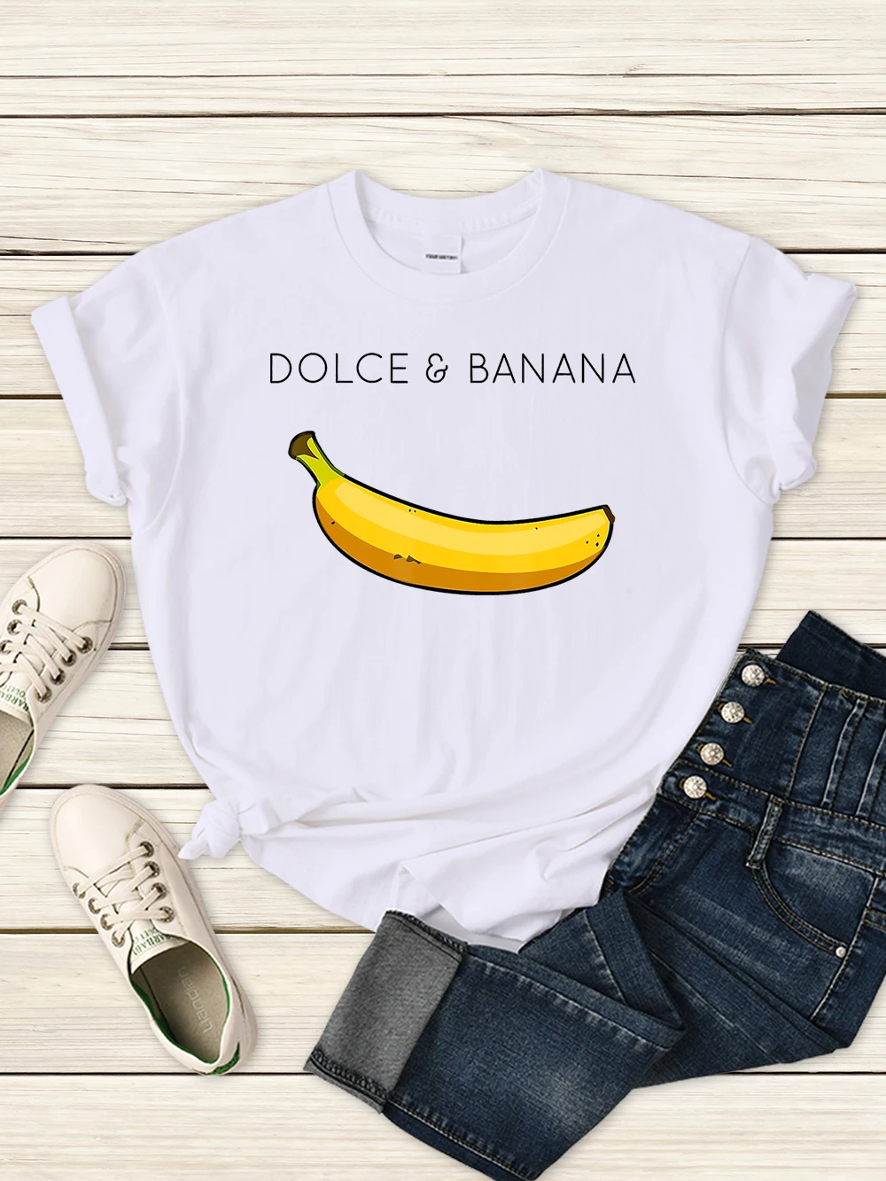 Funny Dolce&Banana Printing T-Shirt Women Summer Breathable Tshirt Casual Quality Clothing Street Vintage Short Sleeve Female
Funny Dolce&Banana Printing T-Shirt Women Summer Breathable Tshirt Casual Quality Clothing Street Vintage Short Sleeve Female