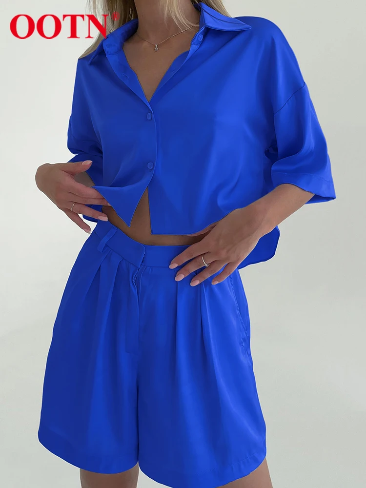 OOTN Satin Comfort Shorts Sets Two Pieces Blue Thin Lapel Short Tops Summer Causal Silky High Waist Pleated Shorts Suits Women
OOTN Satin Comfort Shorts Sets Two Pieces Blue Thin Lapel Short Tops Summer Causal Silky High Waist Pleated Shorts Suits Women