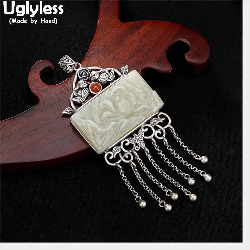 Uglyless Real Solid 925 Sterling Silver Ethnic Beads Tassel Necklaces NO Chain Nature Jade Handmade Flower Pendants Fine Jewelry
Uglyless Real Solid 925 Sterling Silver Ethnic Beads Tassel Necklaces NO Chain Nature Jade Handmade Flower Pendants Fine Jewelry