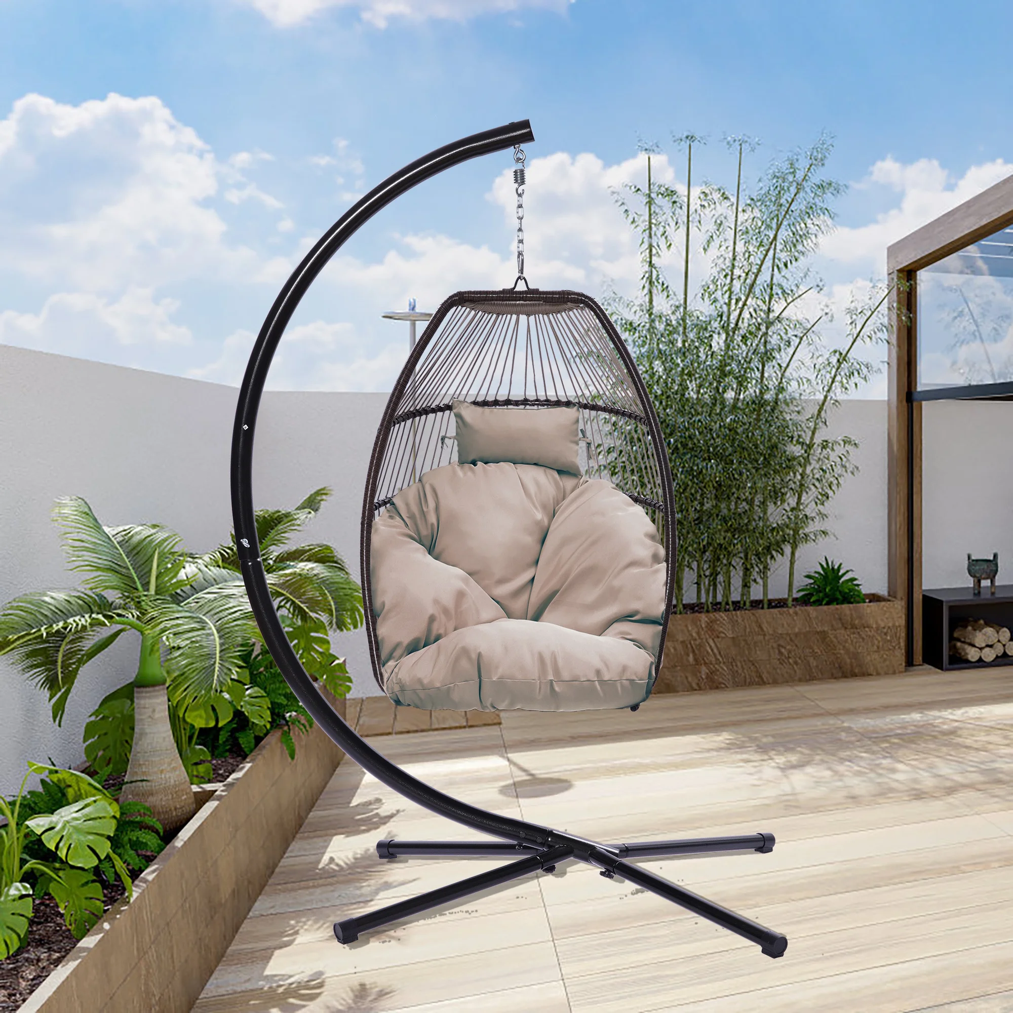 Outdoor Patio Wicker Folding Hanging Chair,Rattan Swing Hammock Egg Chair With C Type Bracket , With Cushion And Pillow
Outdoor Patio Wicker Folding Hanging Chair,Rattan Swing Hammock Egg Chair With C Type Bracket , With Cushion And Pillow