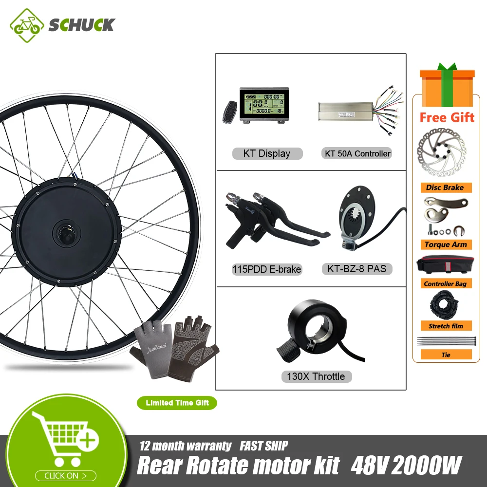 48V 2000W Ebike Rear Rotate Gearless Motor Conversion Kit with 20 24 26 27.5 28 29 Inch 700c Wheel KT 50A Controller LCD Display
48V 2000W Ebike Rear Rotate Gearless Motor Conversion Kit with 20 24 26 27.5 28 29 Inch 700c Wheel KT 50A Controller LCD Display