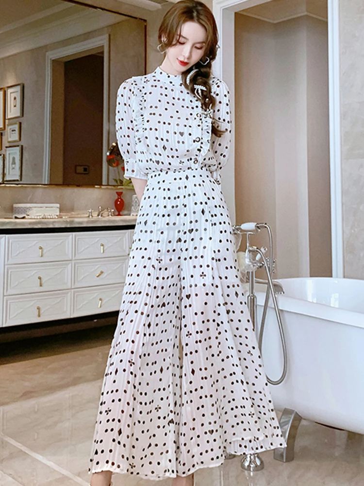 Summer Women 2 Peice Pants Set Sweet Elegant Chiffon Print Half Sleeve Single Breasted Tops Wide Leg Trousers Street Party Sets
Summer Women 2 Peice Pants Set Sweet Elegant Chiffon Print Half Sleeve Single Breasted Tops Wide Leg Trousers Street Party Sets