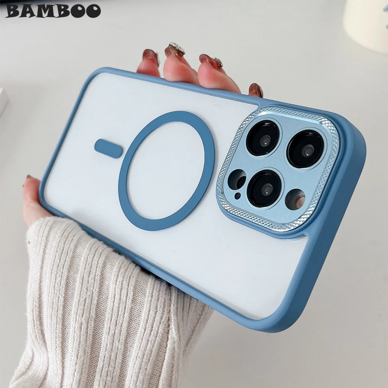 Fashion Soft Silicon Frame Metal Camera Protection With Lens Film Clear Case for iPhone 14 13 12 Pro Max Magsafe Magnetic Cover 
Fashion Soft Silicon Frame Metal Camera Protection With Lens Film Clear Case for iPhone 14 13 12 Pro Max Magsafe Magnetic Cover