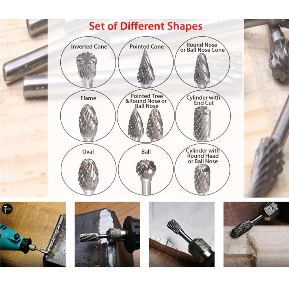10pcs Tungsten Carbide Cutter Rotary Burr Drill Grinder 3mm Shank Wood Carving Double Cut 6mm Sharp Cutting Edge
10pcs Tungsten Carbide Cutter Rotary Burr Drill Grinder 3mm Shank Wood Carving Double Cut 6mm Sharp Cutting Edge