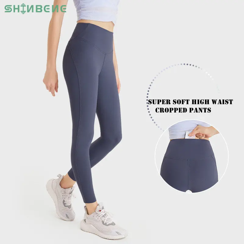 

SHINBENE 25" High Waist Workout Leggings Gym Tights Women Elastic Waist Plain Yoga Pants Sport Leggings with Built In Pocket