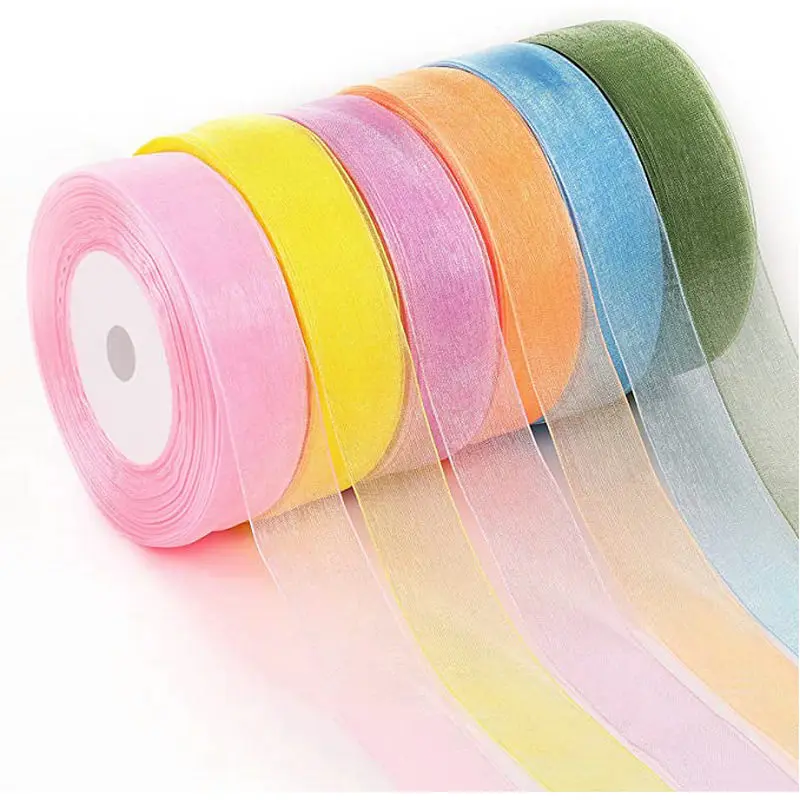 

50 Yards/Roll Organza Ribbon Wholesale Gift Wrapping Decoration Christmas Silk Ribbons Lace Fabric 10/15/20/25/40/50mm Nylon