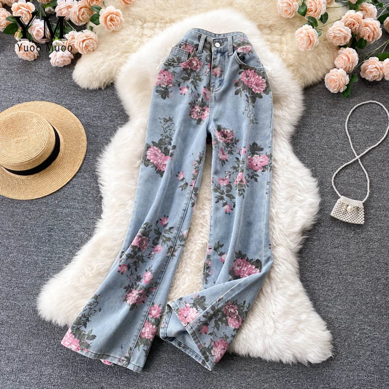Personality Fashion Jeans Women's Rose Flower Print Pants Women's Straight High Waist Blue Denim Trousers Elegant Girls Pants
Personality Fashion Jeans Women's Rose Flower Print Pants Women's Straight High Waist Blue Denim Trousers Elegant Girls Pants