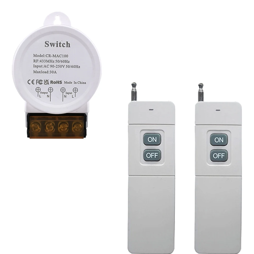 COLOROCK Wireless Switch RF433MHz Remote Control DIY Device Wide Voltage 90-250V AC Max-load 30A Wide Application
COLOROCK Wireless Switch RF433MHz Remote Control DIY Device Wide Voltage 90-250V AC Max-load 30A Wide Application