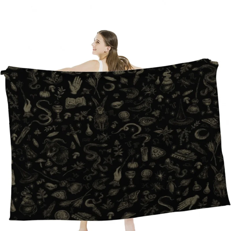 

Just Witch Things (black and beige) Throw Blankets Soft Velvet Blanket Camping ,Travel Bedding Blanket