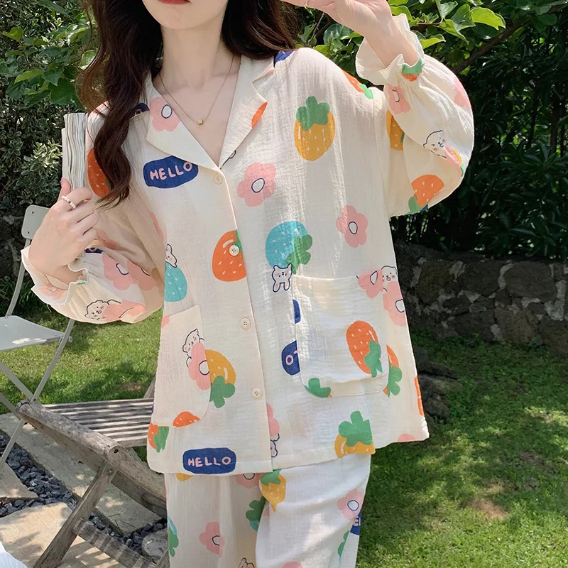 Pajamas for Women Sleepwear Cotton Gauze Two Piece Set Printing Long Sleeve Top Trousers Kawaii Loungewear Women's Pijamas Pjs
Pajamas for Women Sleepwear Cotton Gauze Two Piece Set Printing Long Sleeve Top Trousers Kawaii Loungewear Women's Pijamas Pjs