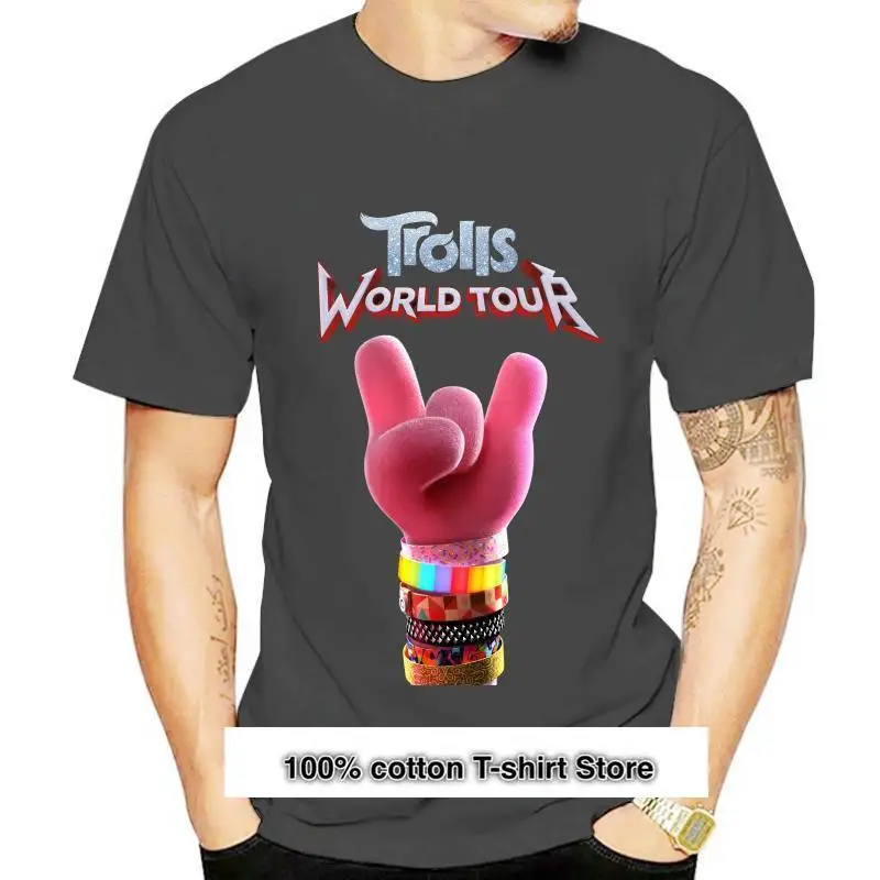 

Trolls-Camiseta de la gira mundial para hombre y mujer, camisa de amapola de película, negra, azul marino, de gran tamaño, 2020
