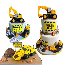 1set Construction Party Cake Toppers Multi Bulldozer Excavator Toppers for Boys Happy Birthday Party Cake Decoration DIY Supply