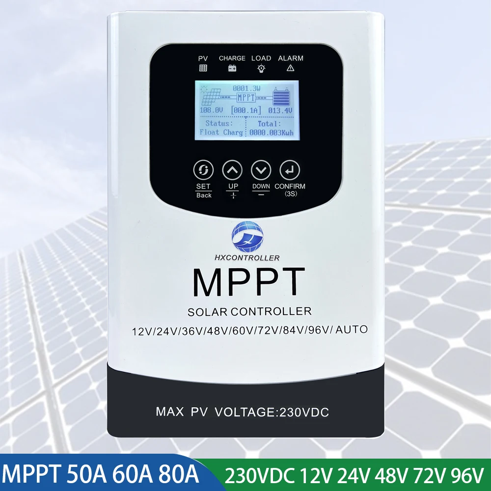 50A 60A 80A MPPT 230VDC Solar Charge Controller LCD Solar Regulator 12V 24V 48V 60V 72V 96V Support Lead-Acid Lithium Battery
50A 60A 80A MPPT 230VDC Solar Charge Controller LCD Solar Regulator 12V 24V 48V 60V 72V 96V Support Lead-Acid Lithium Battery