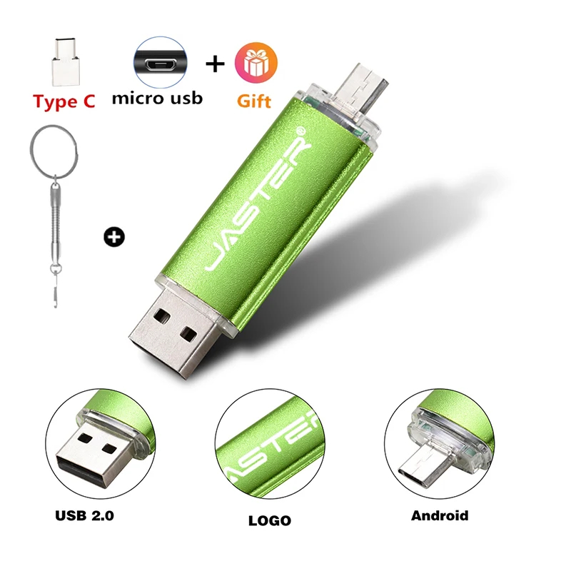 

JASTER Red OTG 3 in 1 USB 2.0 Flash Drive 64GB TYPE-C U Disk 32GB 16GB pendrive 8GB Pen Drives 4GB Gifts Key Chain Memory Stick