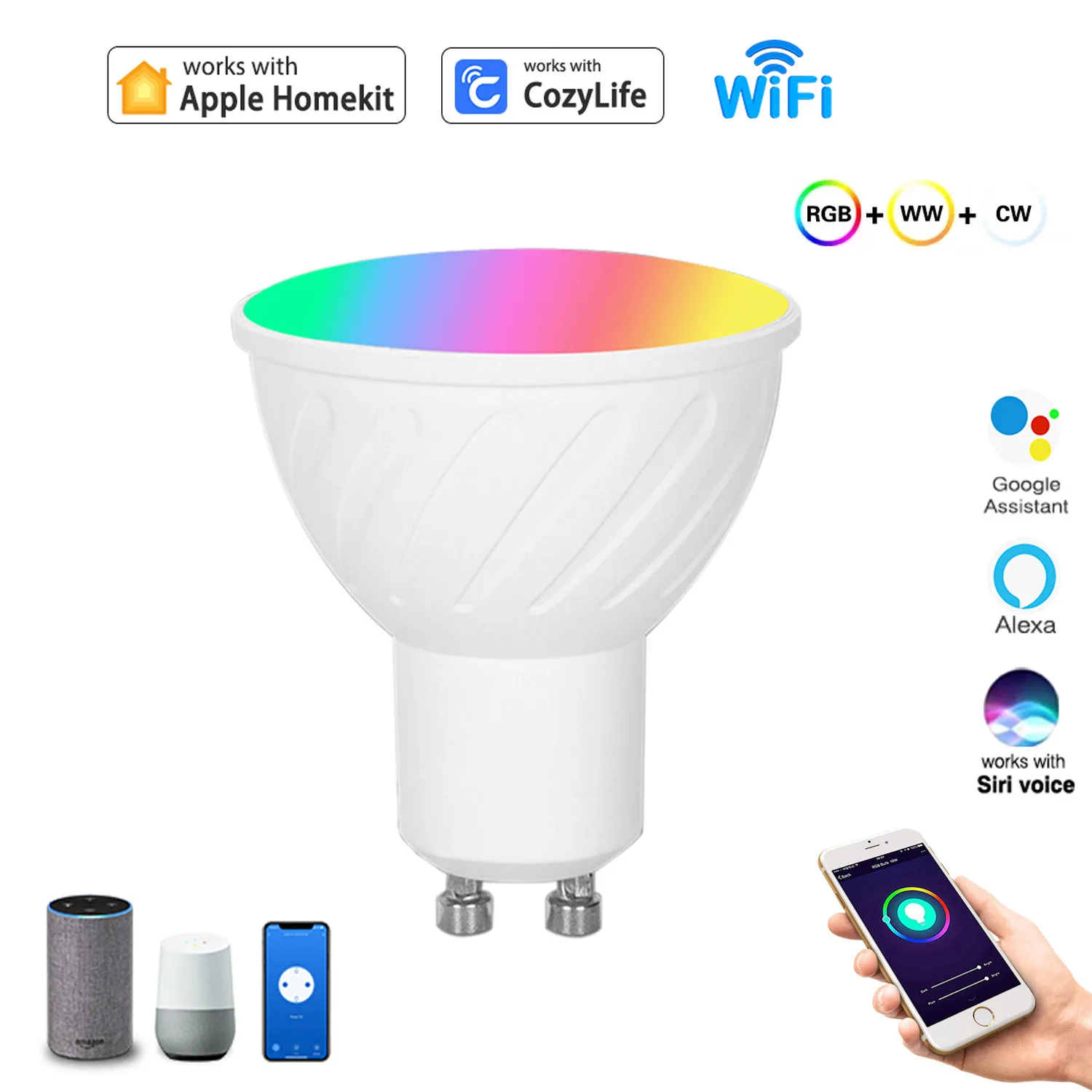 Led Lamp GU10 Spotlight Rgbwc Dimbare 5W Smart Wifi bulb Multicolor Led Bluetooth Alexa google Google Thuis Homekit control
Led Lamp GU10 Spotlight Rgbwc Dimbare 5W Smart Wifi bulb Multicolor Led Bluetooth Alexa google Google Thuis Homekit control