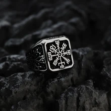 Viking Tree of Life Titanium Steel Ring European and American Mens Compass Vintage Fashion Stainless Steel Ring Handpiece