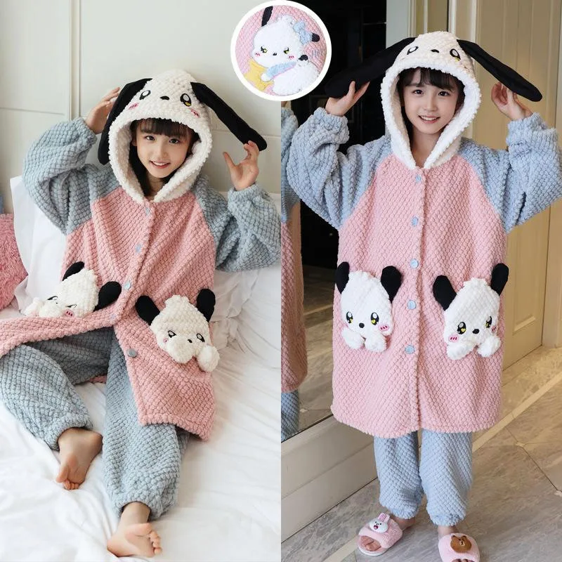 Осенне-зимняя детская плюшевая Пижама с капюшоном Sanrio, понравилось, Kuromi Cinnamoroll, детская повседневная одежда для отдыха, комплект, банные халаты, одежда для сна 
Осенне-зимняя детская плюшевая Пижама с капюшоном Sanrio, понравилось, Kuromi Cinnamoroll, детская повседневная одежда для отдыха, комплект, банные халаты, одежда для сна