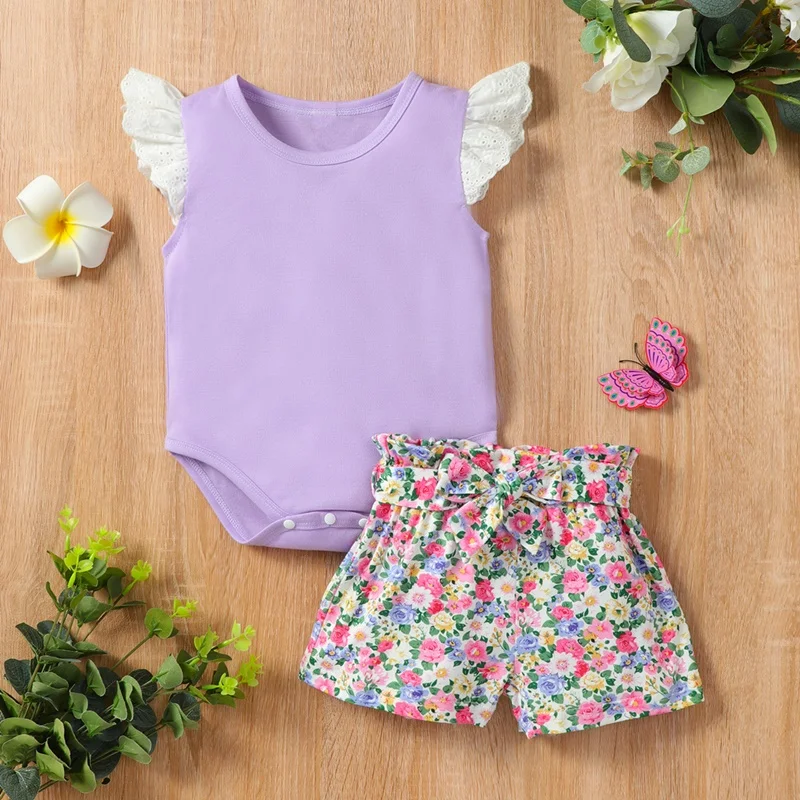 New Baby Girl Outfit Set Cotton Lace Flying Sleeve Bodysuits+flower Print Short Pants 2 Pcs Sets Summer Baby Girls Clothes 0-18M
New Baby Girl Outfit Set Cotton Lace Flying Sleeve Bodysuits+flower Print Short Pants 2 Pcs Sets Summer Baby Girls Clothes 0-18M