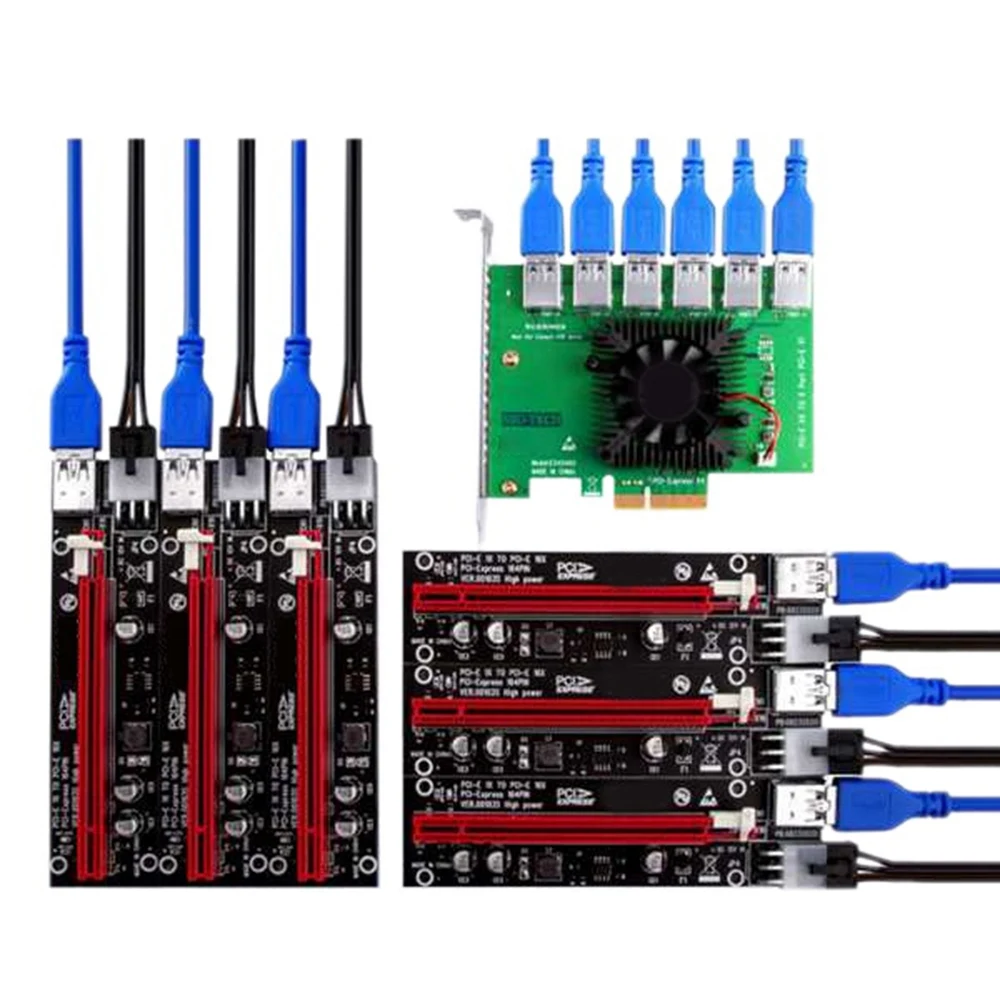 PCIE Riser PCI-E 1 to 6 Riser Card PCI Express X16 Extender USB 3.0 Cable SATA to 6Pin Power for Video Card 0.6M
PCIE Riser PCI-E 1 to 6 Riser Card PCI Express X16 Extender USB 3.0 Cable SATA to 6Pin Power for Video Card 0.6M