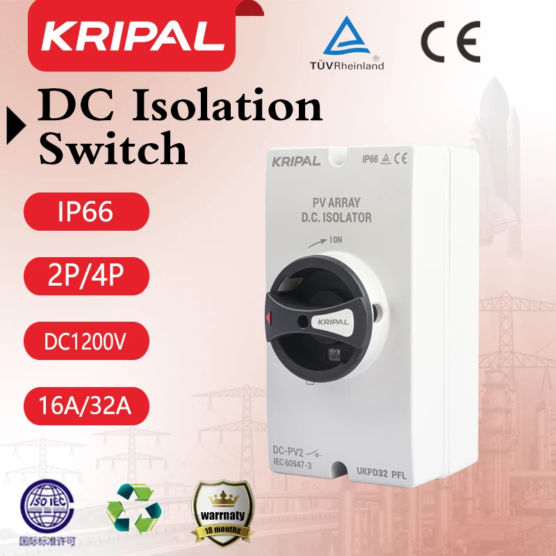 Switch Disconnectors Electrical DC 4P 1000VDC 32A IP66 Waterproof Isolator Switch For Solar Power System With TUV CE
Switch Disconnectors Electrical DC 4P 1000VDC 32A IP66 Waterproof Isolator Switch For Solar Power System With TUV CE