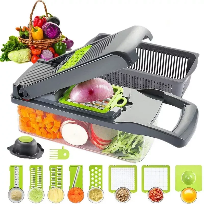 Food Chopper Vegetable-Fruit-Cheese-Onion Chopper Slicer Dicer Tomato Cutter Grater 12 in 1 Veggie Chopper Kitchen gadget sets
Food Chopper Vegetable-Fruit-Cheese-Onion Chopper Slicer Dicer Tomato Cutter Grater 12 in 1 Veggie Chopper Kitchen gadget sets