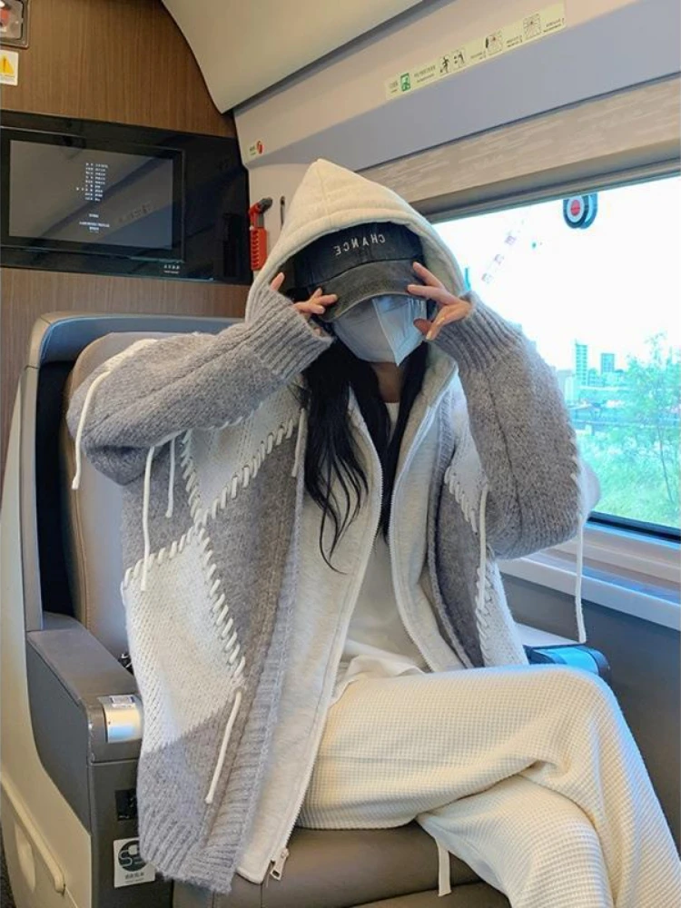 Women's Hooded Sweater Winter Thickened Knit Coat Loose Korean Patchwork Cardigan Sweater Cardigan Women Knitted Cardigan
Women's Hooded Sweater Winter Thickened Knit Coat Loose Korean Patchwork Cardigan Sweater Cardigan Women Knitted Cardigan