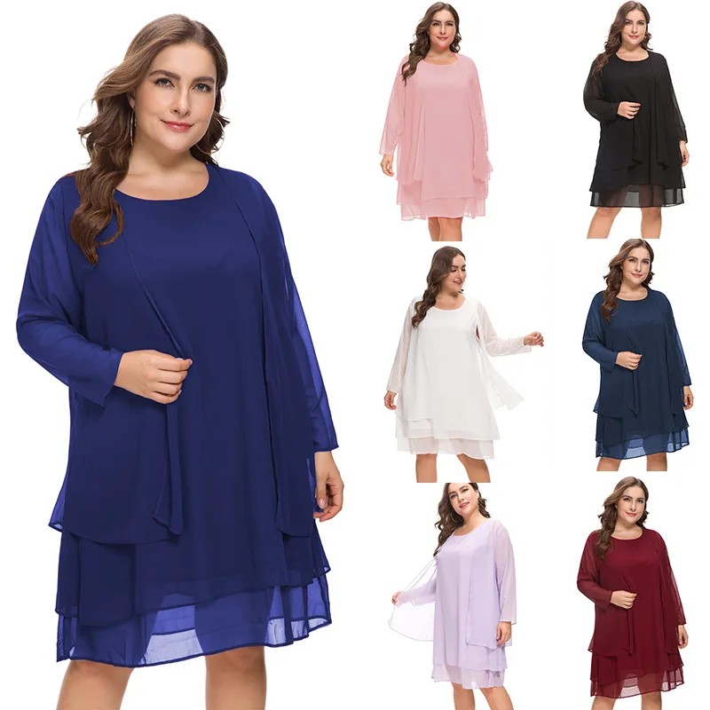 Plus Size Mom Chiffon Dress 2022 Spring Summer Women's Casual Loose Dresses Long Sleeve Outer Sleeveless Midi Dress 2 Piece Set
Plus Size Mom Chiffon Dress 2022 Spring Summer Women's Casual Loose Dresses Long Sleeve Outer Sleeveless Midi Dress 2 Piece Set