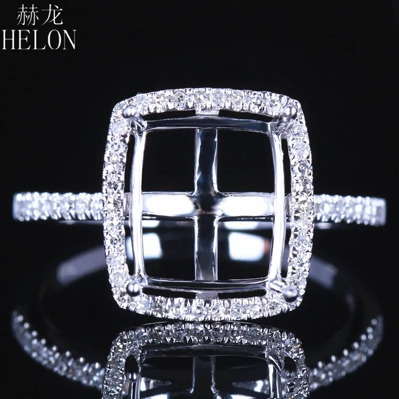 

HELON 8x10mm Cushion Solid 14K 10k White Gold Natural Diamonds Semi Mount Engagement Ring Setting Women Trendy Jewelry Gift