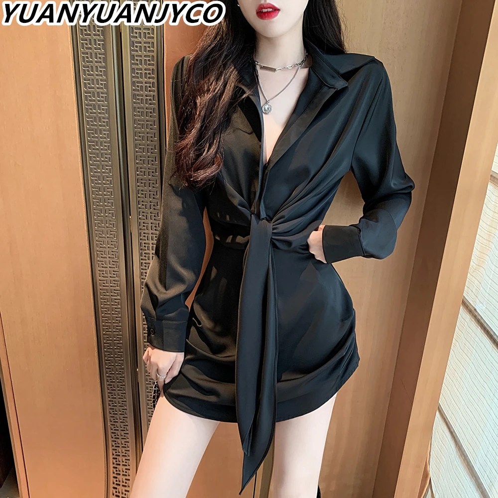 YUANYUANJYCO Spring Long Sleeve Belt Mini Shirt Dress Women Fashion Sexy A-Line Polo Collar White Black Short Ladies Clothing
YUANYUANJYCO Spring Long Sleeve Belt Mini Shirt Dress Women Fashion Sexy A-Line Polo Collar White Black Short Ladies Clothing