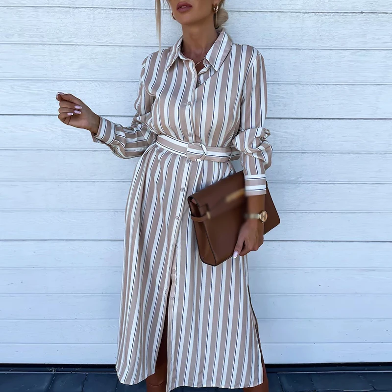 Commute Women Split Long Sleeve Long Dress Fashion Button Lapel Shirt Dresses Spring Fall Pockets Lace-up Striped Party Dress
Commute Women Split Long Sleeve Long Dress Fashion Button Lapel Shirt Dresses Spring Fall Pockets Lace-up Striped Party Dress