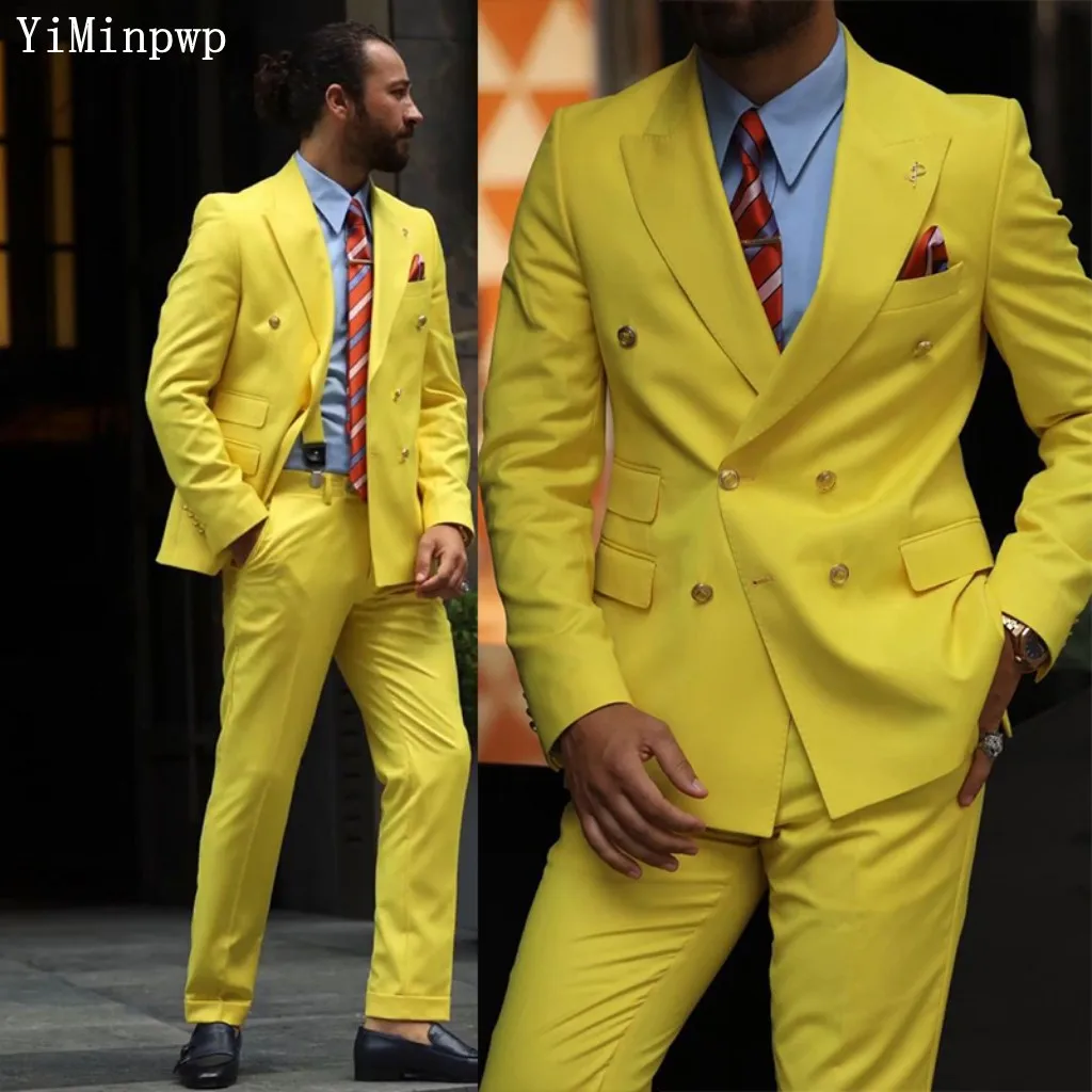 Yellow Men Suits 2 Pieces Peaked Lapel Double Breasted Business Suit Blazer Jacket Wedding Tuxedos trajes de hombre Jacket+Pant
Yellow Men Suits 2 Pieces Peaked Lapel Double Breasted Business Suit Blazer Jacket Wedding Tuxedos trajes de hombre Jacket+Pant