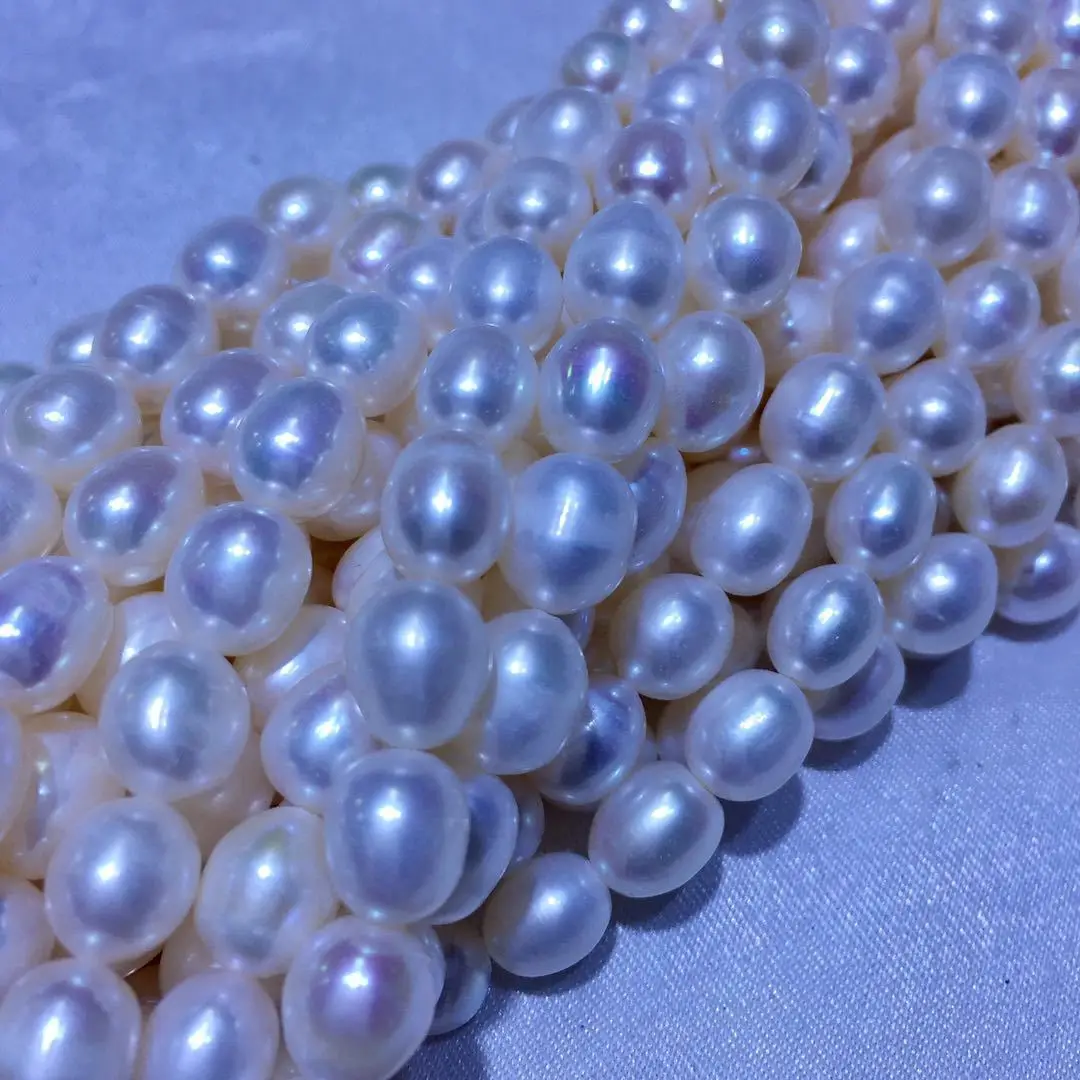 

100% new natural authentic freshwater cultured pearls 8-9mm rice semi-finished rice grains with slight imperfections pearls