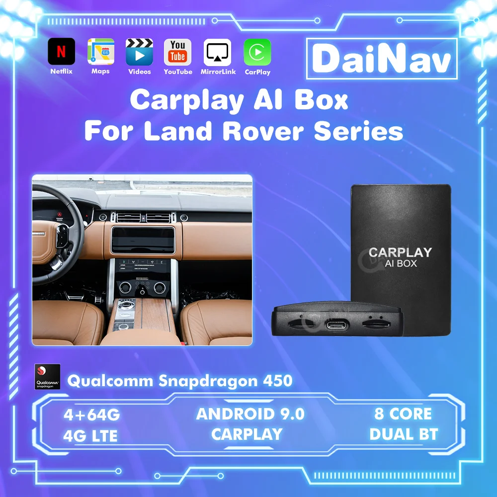 Беспроводной автомобильный мультимедийный плеер CarPlay Ai Box для Land Rover серии Android 9 Plug and Play Youtube Netfix для Land Rover
Беспроводной автомобильный мультимедийный плеер CarPlay Ai Box для Land Rover серии Android 9 Plug and Play Youtube Netfix для Land Rover