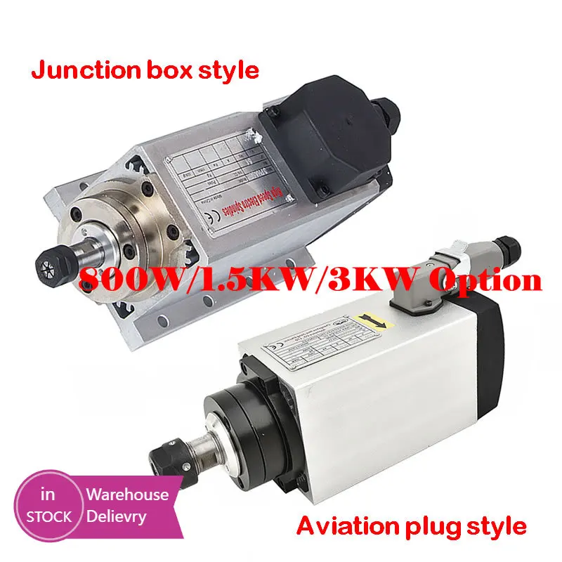 

800W 1.5KW 3KW CNC Square Spindle Motor Air Cooled Motor with Plug/Cable Box Version for 3020 3040 6040 Milling Machine Router