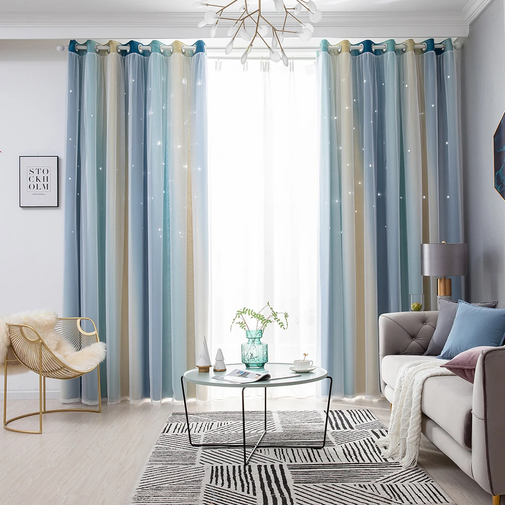 Living Room Full Blackout Curtain High-quality Polyester Comfortable Solid Gradient Hollowed Star Bedroom Window Drapes 
Living Room Full Blackout Curtain High-quality Polyester Comfortable Solid Gradient Hollowed Star Bedroom Window Drapes
