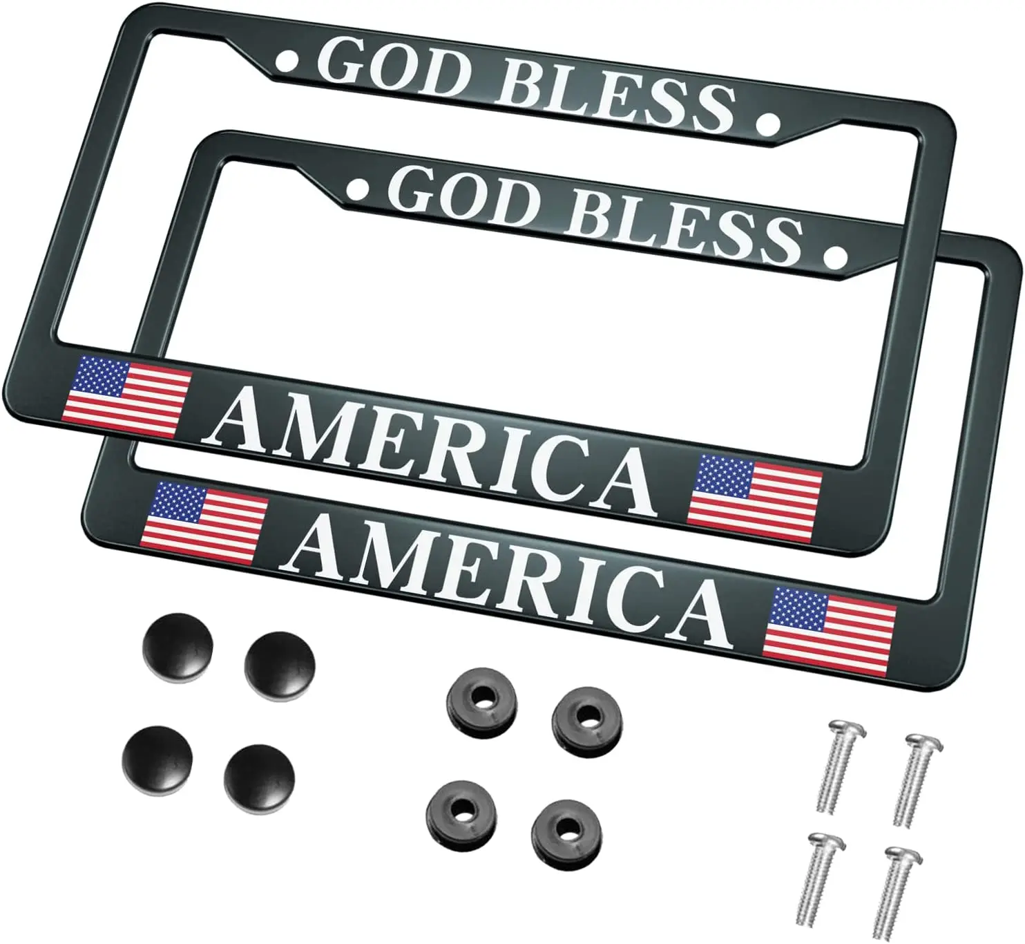 

Рамки номерного знака God Bless America, металлические черные номерные знаки с американским флагом, 2 шт., с 2 отверстиями, для автомобилей США