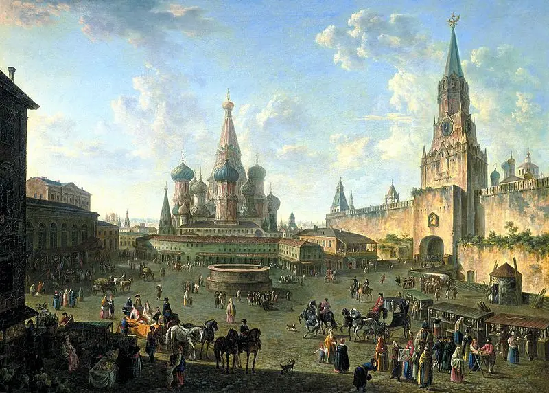 

GOOD quality-TOP art -Moscow, Russia. Saint Basil's Cathedral church Red Square before the great fire painting print art