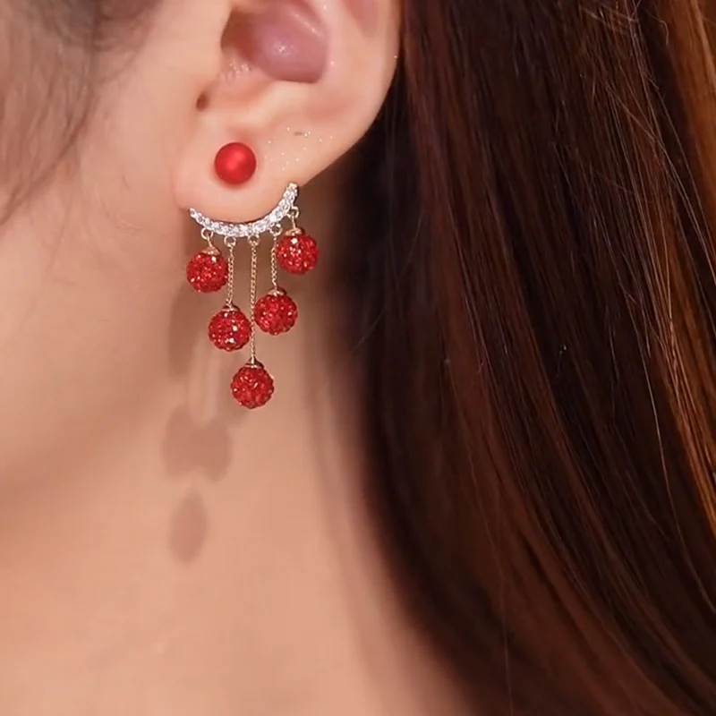 Fashion Red Long Silver Needle Earrings For Women Rhinestone Ball Tassel Earrings
Fashion Red Long Silver Needle Earrings For Women Rhinestone Ball Tassel Earrings