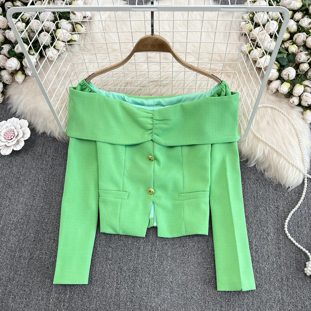 2022 Autumn High-end Lady Temperament One-word Neck Off-shoulder Ruffled Slim Slim Shirt Women's Small Fragrance Style Short Top
2022 Autumn High-end Lady Temperament One-word Neck Off-shoulder Ruffled Slim Slim Shirt Women's Small Fragrance Style Short Top